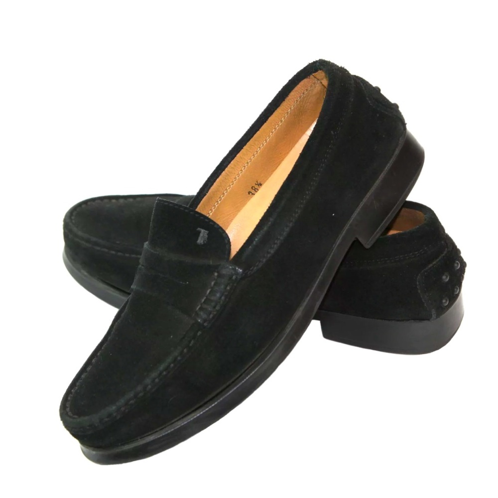Tods Classic Black Suede Loafers Size 8.5